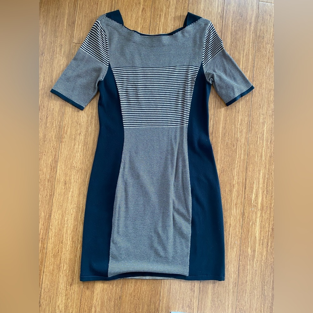Rag & bone short sleeve tan and black striped dress, size medium